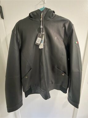 Genuine Italian Leather Black Hooded Bomber Jacket NWT